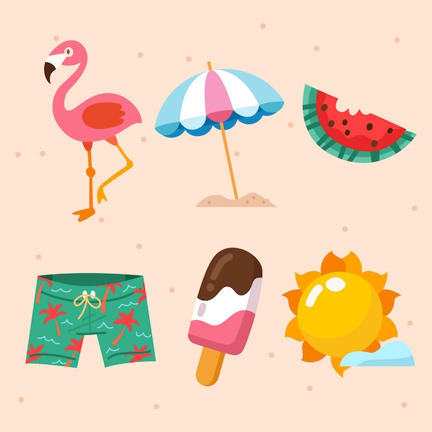 Colección de elementos planos para el verano