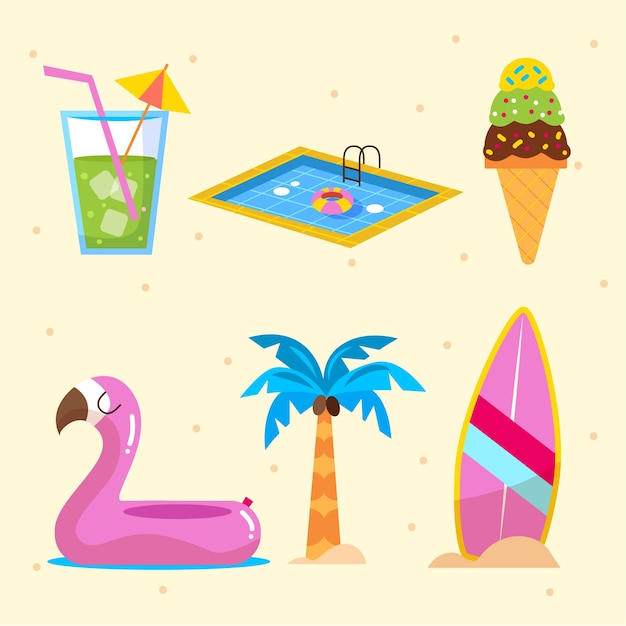 Colección de elementos planos para el verano