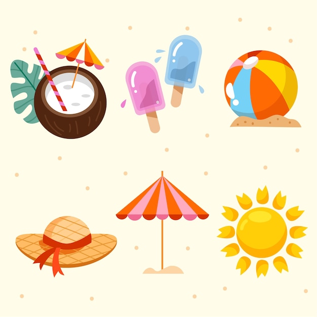 Colección de elementos planos para el verano