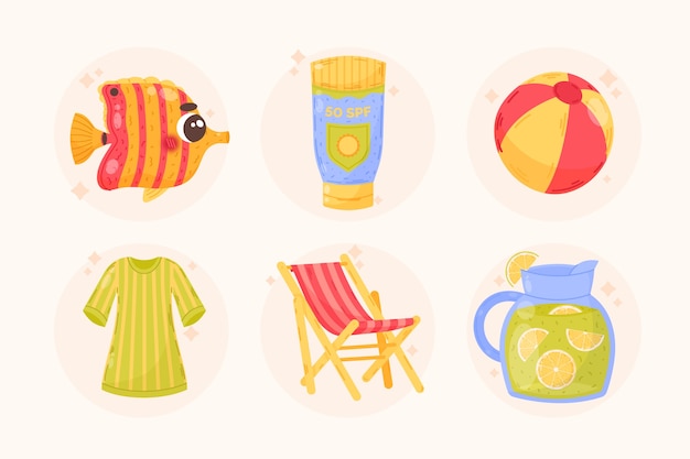 Colección de elementos planos para el verano