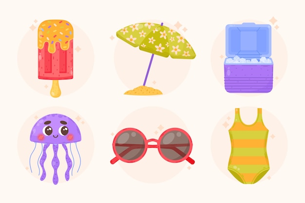 Colección de elementos planos para el verano