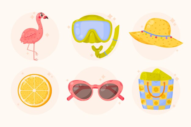 Colección de elementos planos para el verano