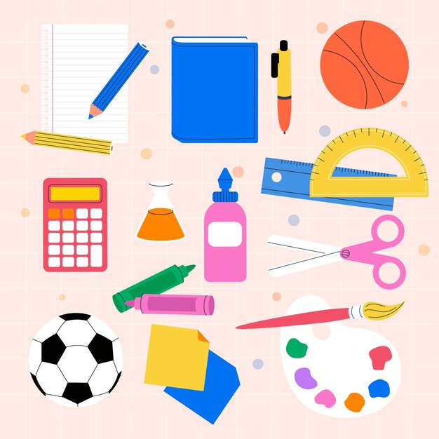 Colección de elementos planos de vuelta al cole