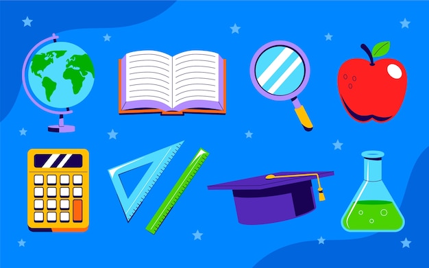 Colección de elementos planos de vuelta al cole