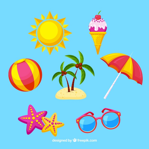 Colección de elementos de playa con ropa en estilo hecho a mano