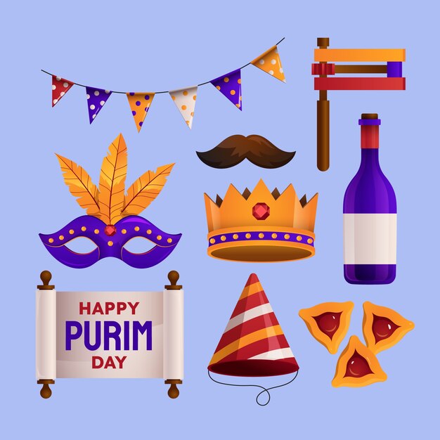 Colección de elementos purim degradados