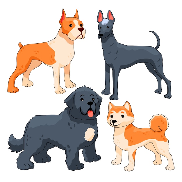 Colección de elementos de razas de perros dibujados a mano