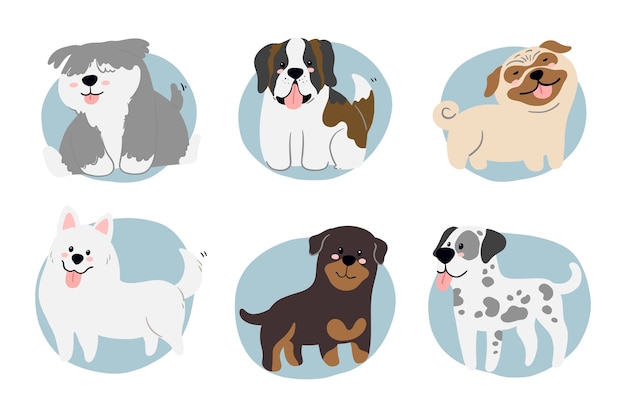 Vector gratuito colección de elementos de razas de perros dibujados a mano