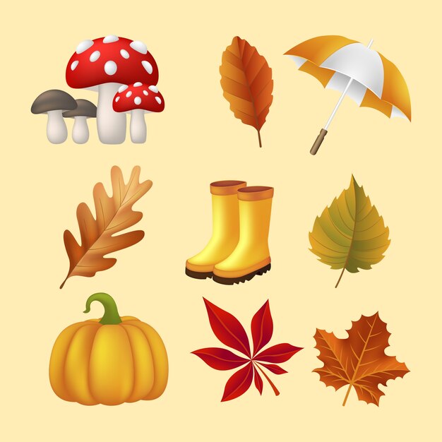 Colección de elementos realistas para la celebración de la temporada de otoño