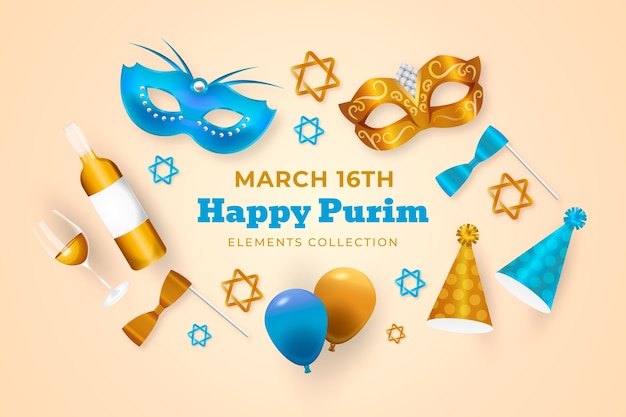 Colección de elementos realistas de purim