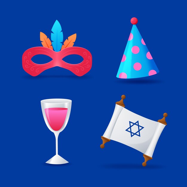 Colección de elementos realistas de purim