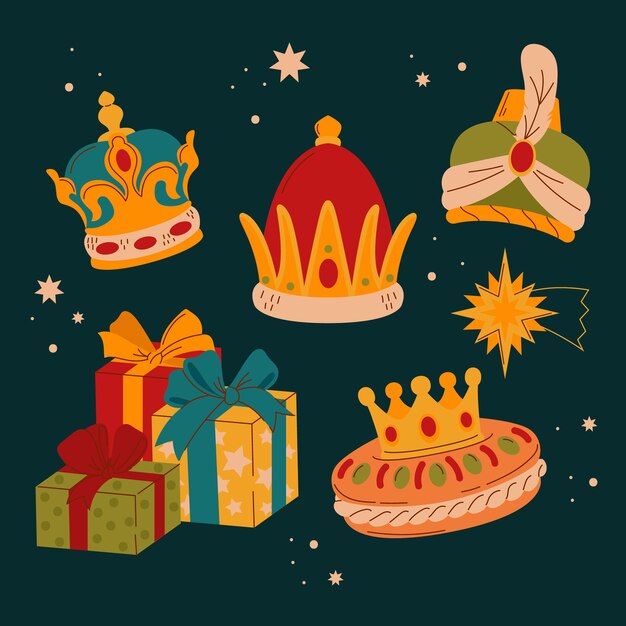 Colección de elementos de los reyes magos planos