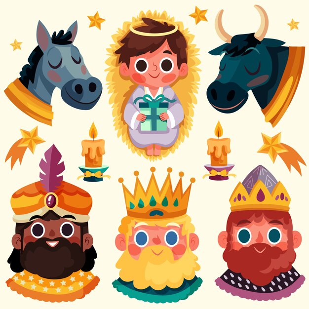 Colección de elementos de los reyes magos planos