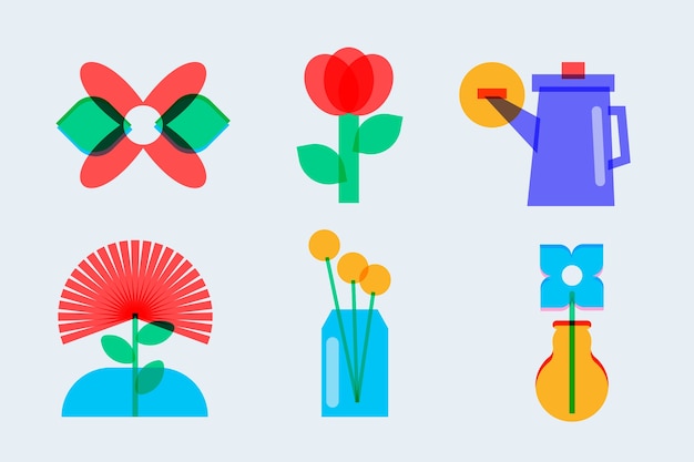 Colección de elementos de risografía de diseño plano