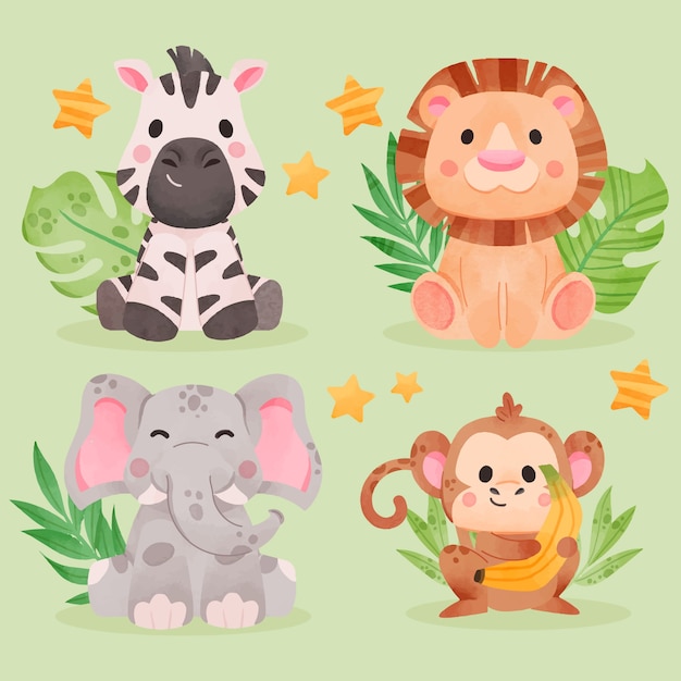 Vector gratuito colección de elementos de safari en acuarela