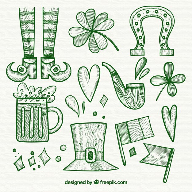 Colección de elementos de san patricio dibujados a mano