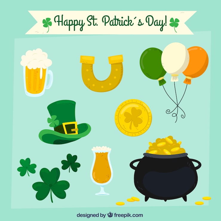 Vector gratuito colección de elementos de san patricio dibujados a mano