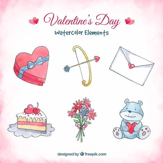 Colección de elementos de san valentín en acuarela