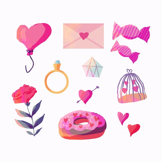 Colección de elementos de san valentín en acuarela