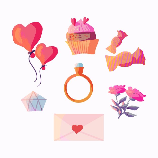 Colección de elementos de san valentín en acuarela