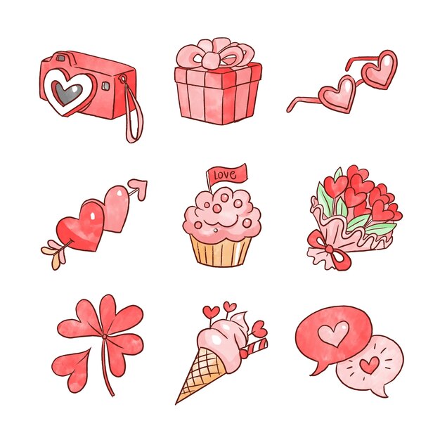 Colección de elementos de san valentín en acuarela