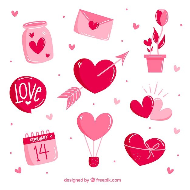 Vector gratuito colección de elementos de san valentín dibujados a mano