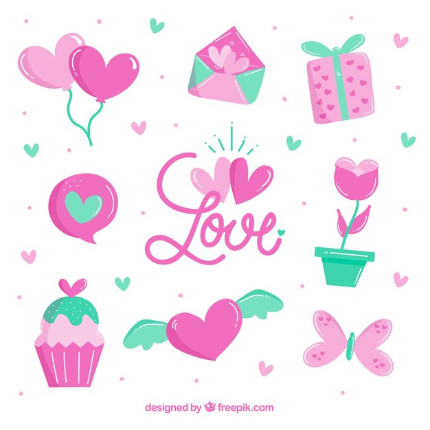 Colección de elementos de san valentín dibujados a mano