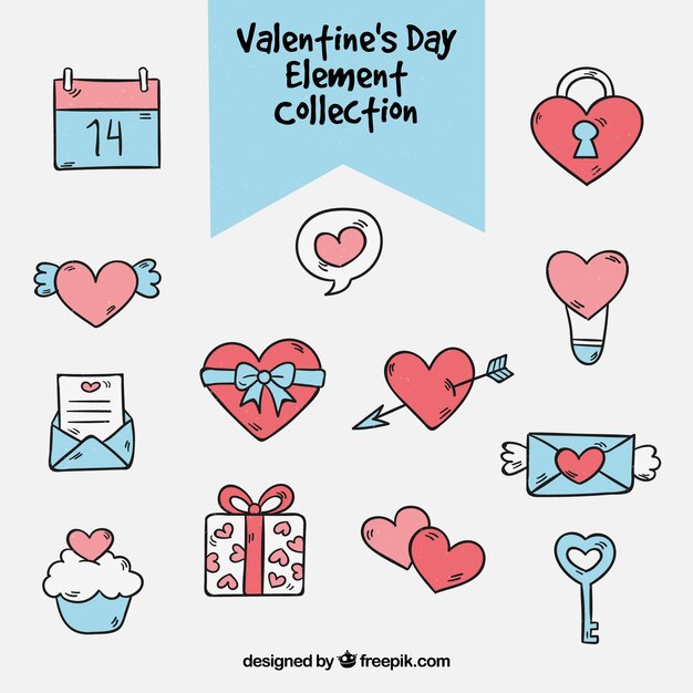 Colección de elementos de san valentín dibujados a mano