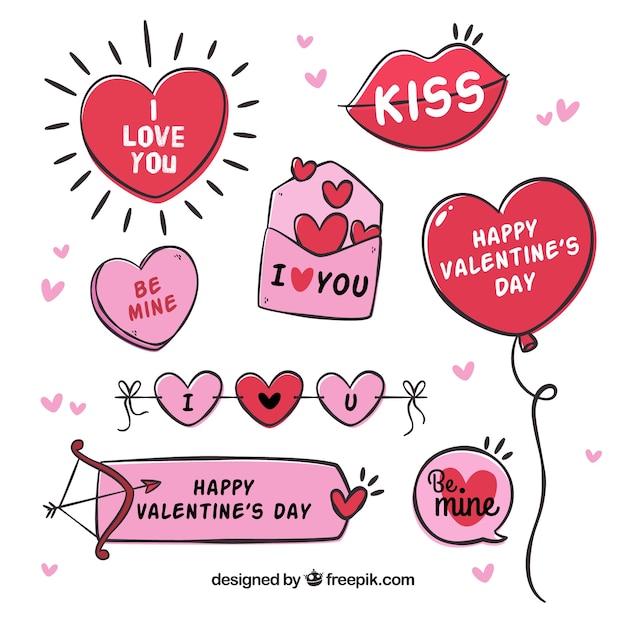 Colección de elementos de san valentín dibujados a mano