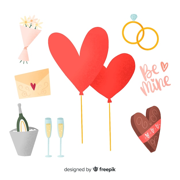 Colección elementos san valentín dibujados a mano