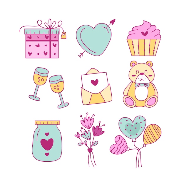 Colección de elementos de san valentín dibujados a mano