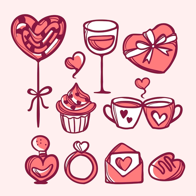 Colección de elementos de san valentín dibujados a mano
