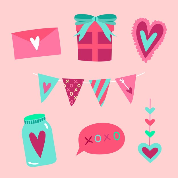 Colección de elementos de san valentín dibujados a mano