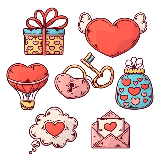 Colección de elementos de san valentín dibujados a mano