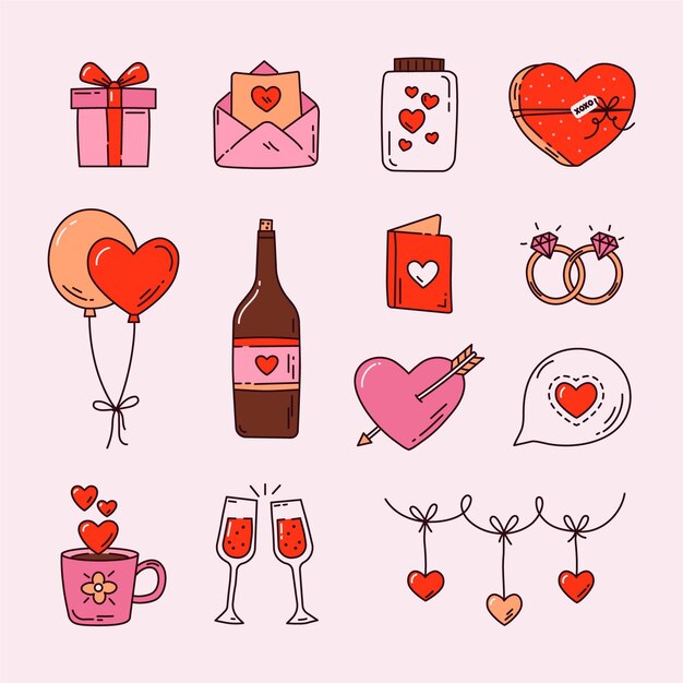 Colección de elementos de san valentín dibujados a mano