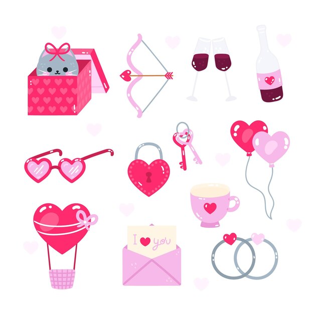 Colección de elementos de san valentín dibujados a mano