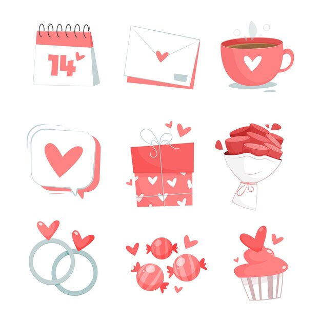 Colección de elementos de san valentín dibujados