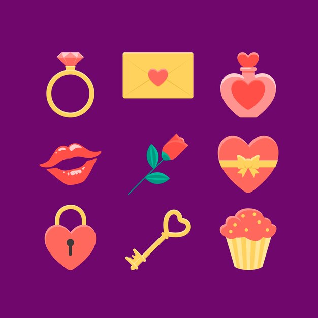 Colección de elementos de San Valentín en diseño plano