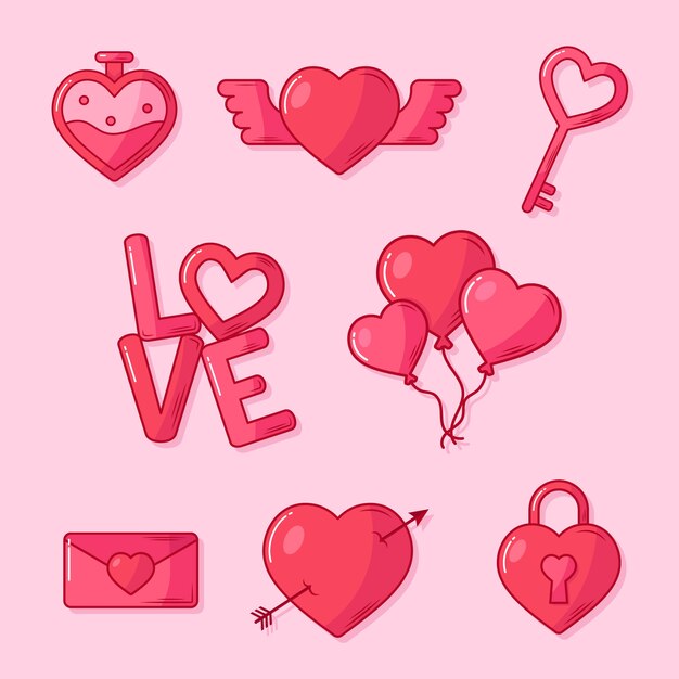 Colección de elementos de San Valentín en diseño plano