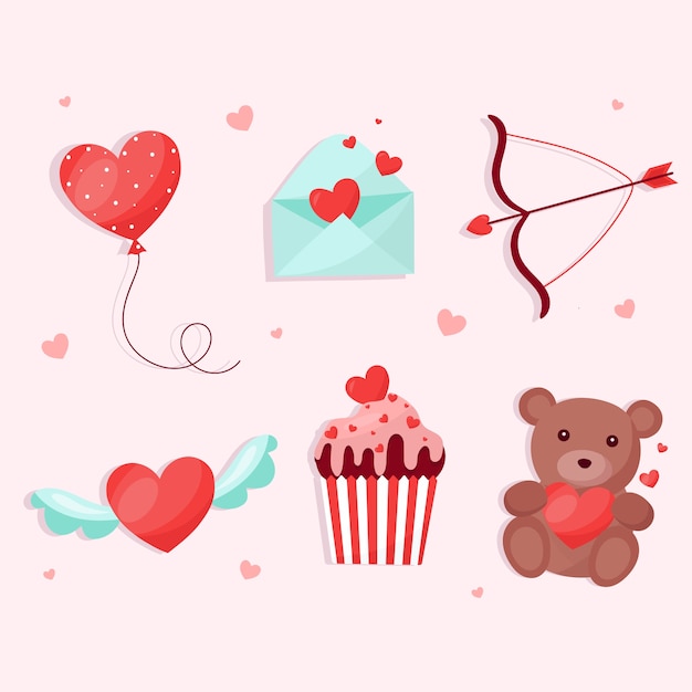 Vector gratuito colección de elementos de san valentín en diseño plano