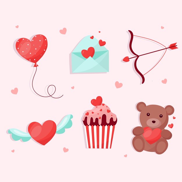 Colección de elementos de San Valentín en diseño plano