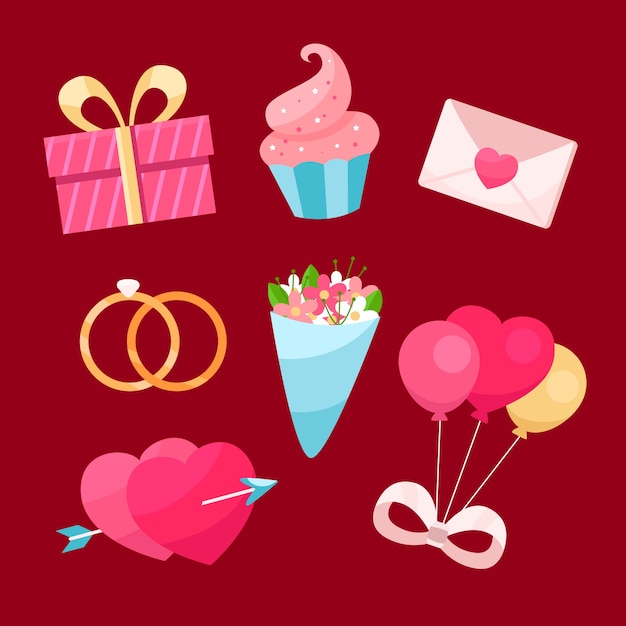 Vector gratuito colección de elementos de san valentín de diseño plano