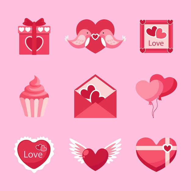 Colección de elementos de San Valentín de diseño plano