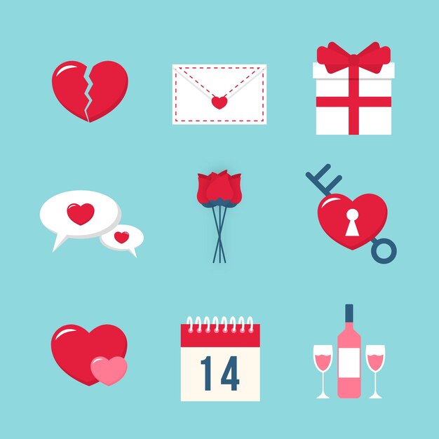 Colección de elementos de San Valentín en diseño plano