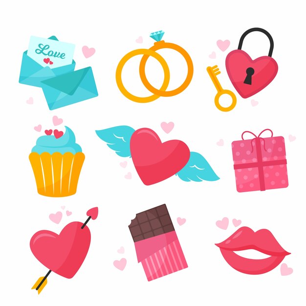 Colección de elementos de san valentín en diseño plano