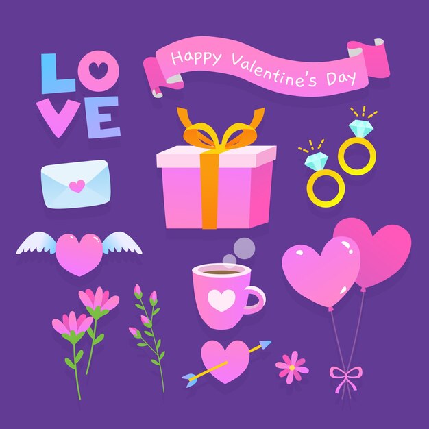 Colección de elementos de san valentín en diseño plano