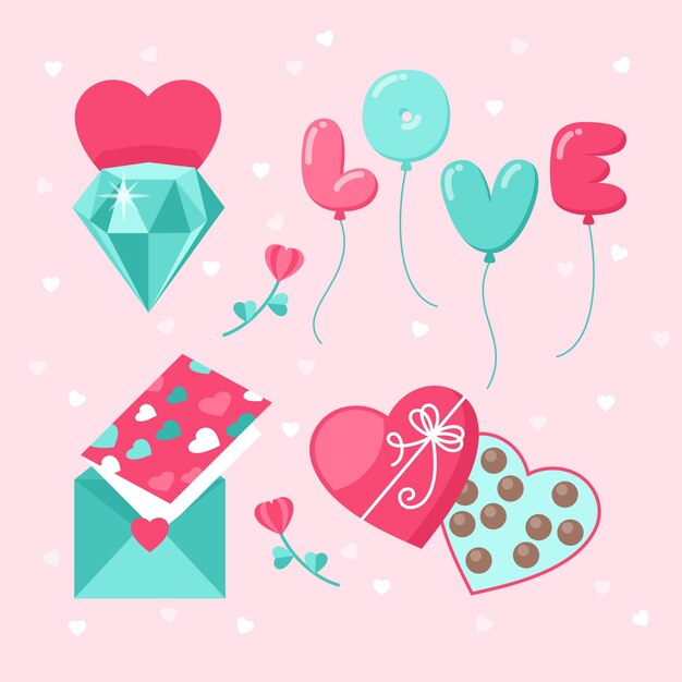 Colección de elementos de San Valentín en diseño plano