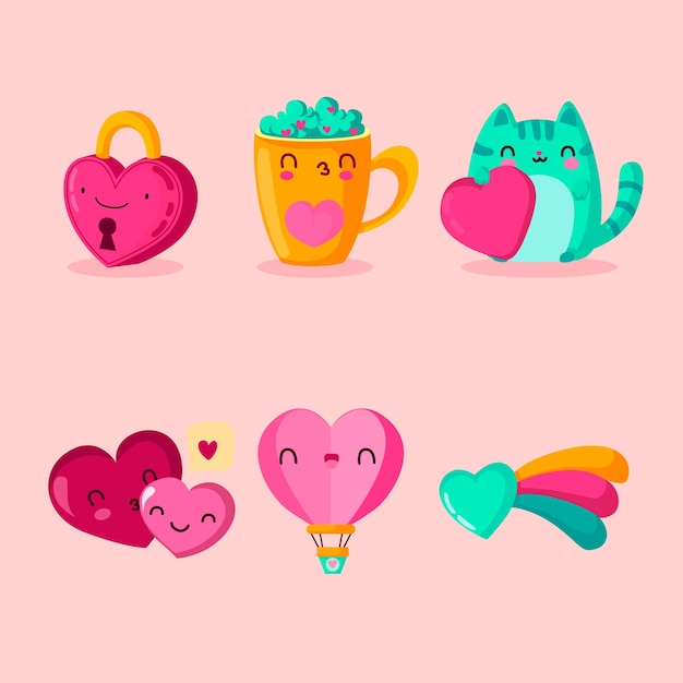 Vector gratuito colección de elementos de san valentín de diseño plano