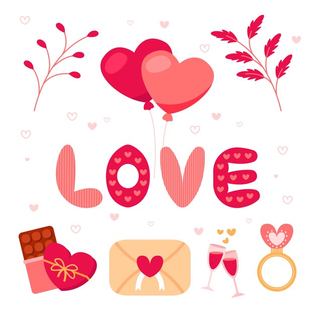 Colección de elementos de San Valentín en diseño plano