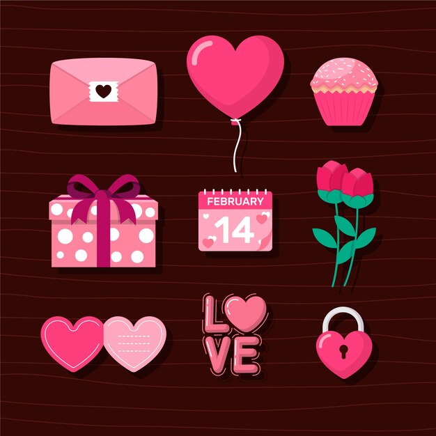 Colección de elementos de san valentín en diseño plano